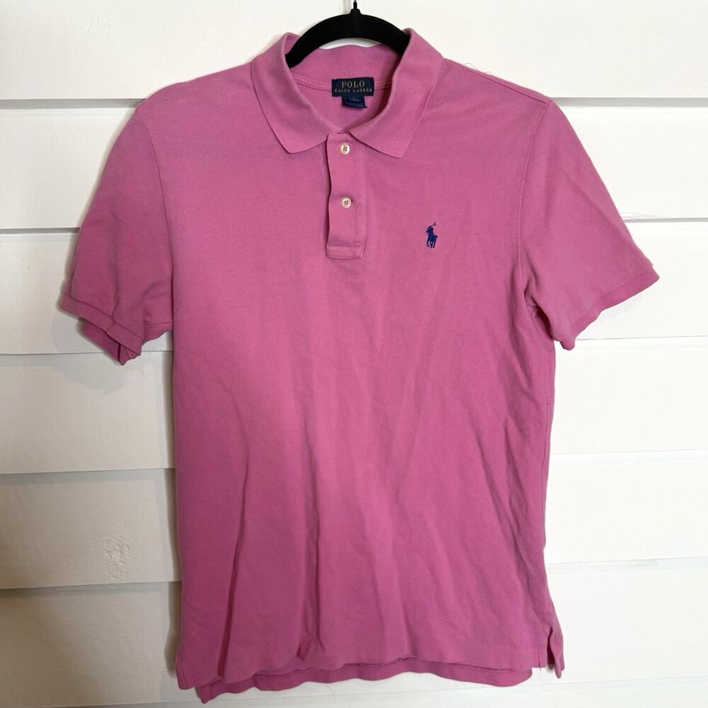 Polo Ralph Lauren Boys Cotton Collared Short Sleeve Shirt Hot Pink Large 14/16